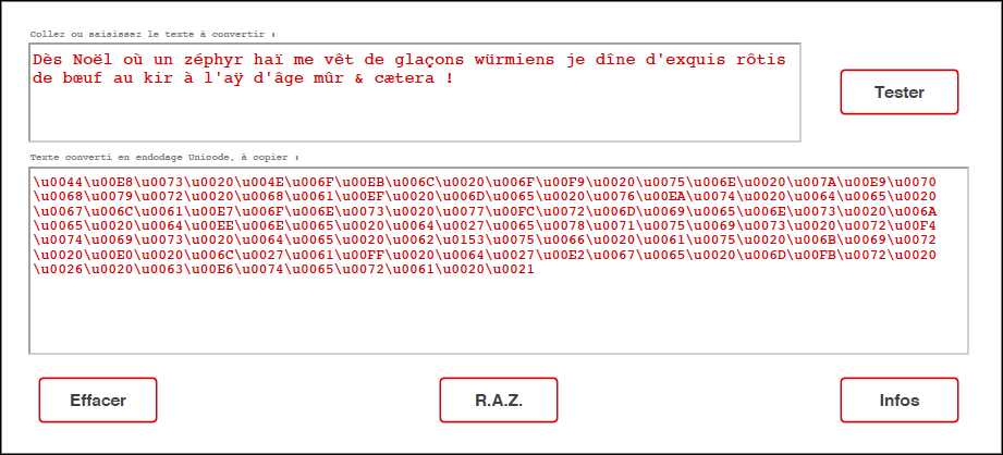 Texte vers Unicode, capture d'écran