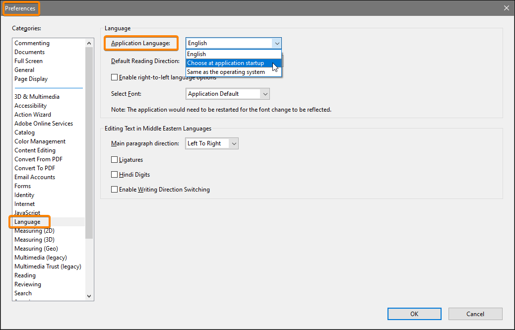 Changer la langue d'Acrobat Pro pour Windows, capture 5