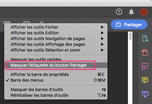 Le gros bouton "Partager" d'Acrobat DC 2019