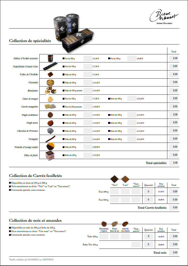 Chocolaterie Chauvet bon de commande vignette