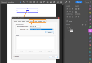 Fenêtre de Propriétés des champs d'Acrobat Pro
